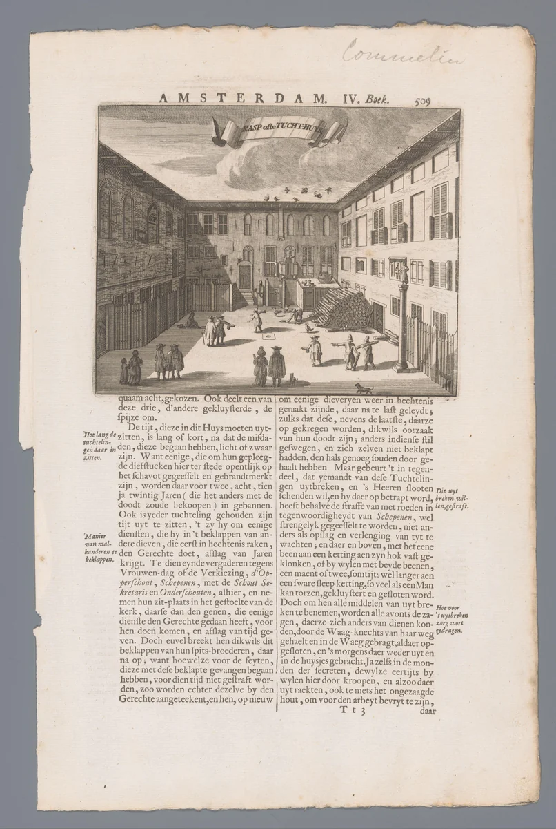 Gezicht op de binnenplaats van het Rasphuis te Amsterdam by anonymous, print, 1726