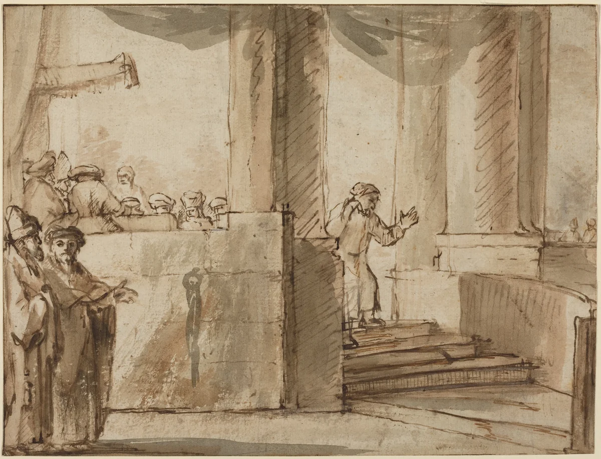 Judas Leaving the High Priest by Rembrandt van Rijn, drawing, 1606-1669