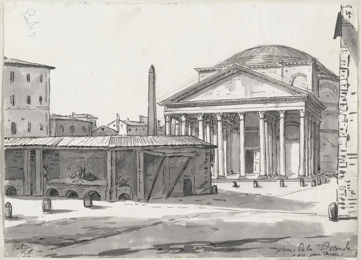 The Pantheon Seen from the Piazza by Jacques-Louis David, drawing, 1775-1780