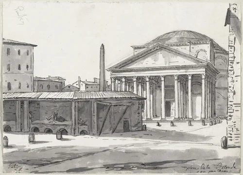 The Pantheon Seen from the Piazza by Jacques-Louis David, drawing, 1775-1780