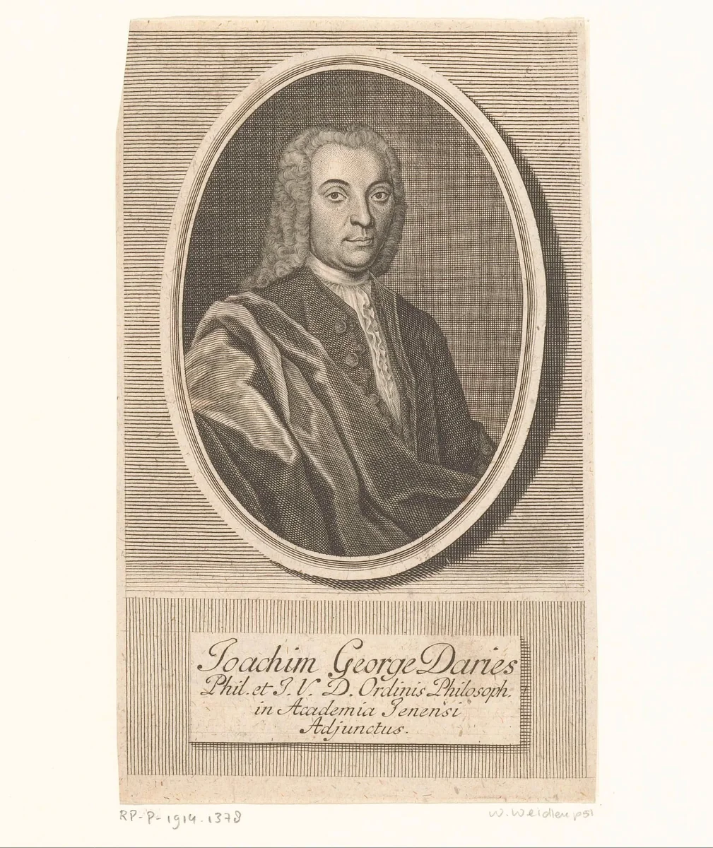 Portret van Joachim Georg Darjes by Johann Martin Bernigeroth, print, 1744