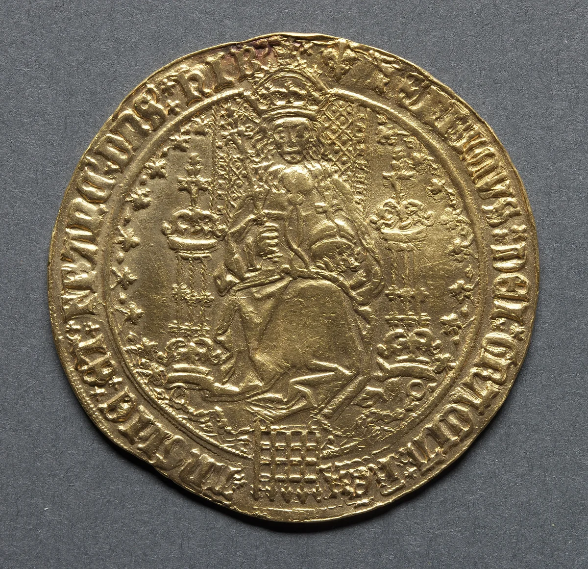 Sovereign: Henry VIII Enthroned (obverse) by Unknown, metalwork, 1526-1544