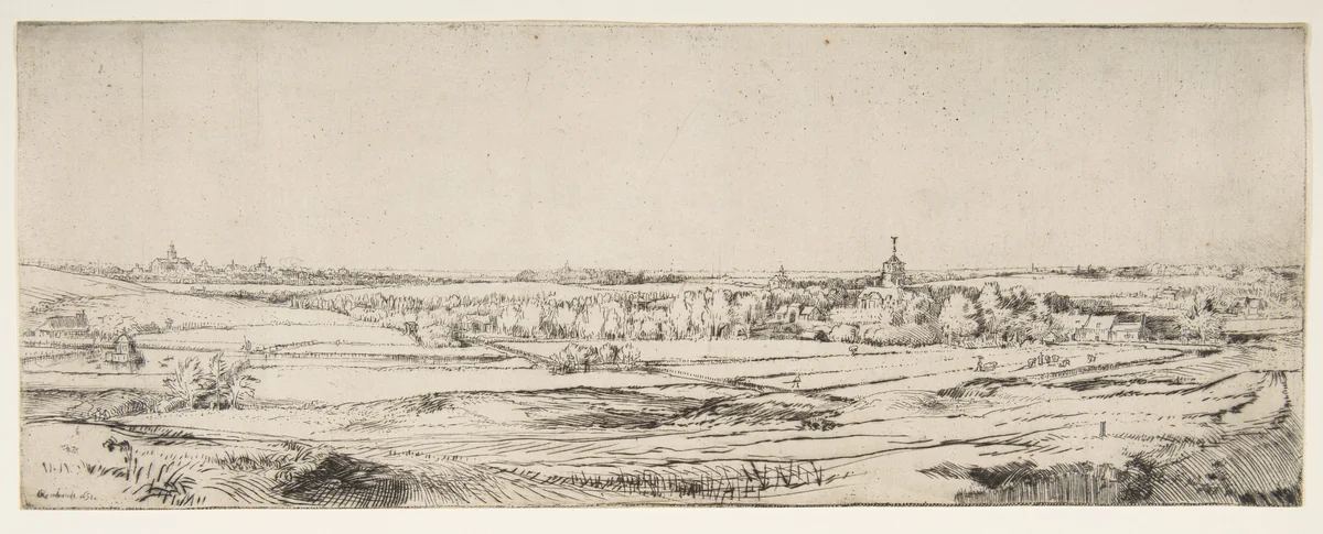 Panorama near Bloemendael Showing the Saxenburg Estate by Rembrandt van Rijn, print, 1651