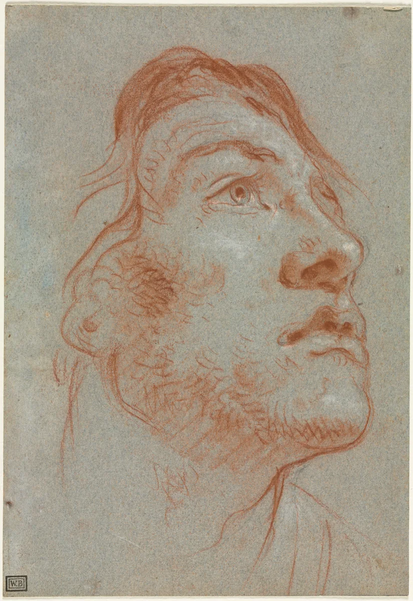 The Head of a Young Man Looking Upwards to the Right by Giovanni Battista Tiepolo, drawing, 1747-1752