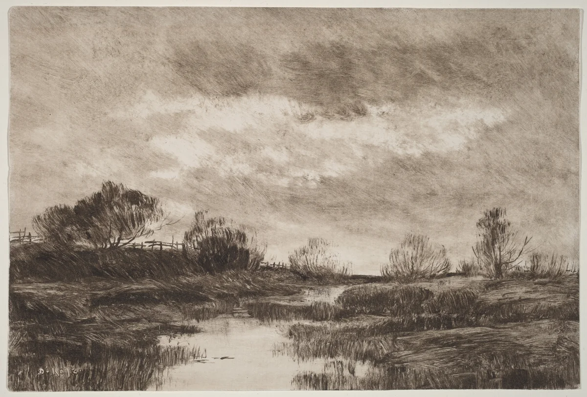 A Pastoral Landscape with a Stream by Daniel Kotz, print, 1890