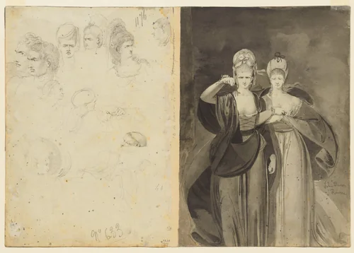 Sketches of Heads (verso, left); Two Women (verso, right) by John Brown, drawing, 1765-1800