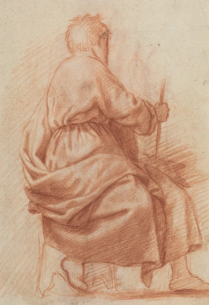 Seated Draped Man [verso] by Jacopo da Empoli, drawing, 1554-1610