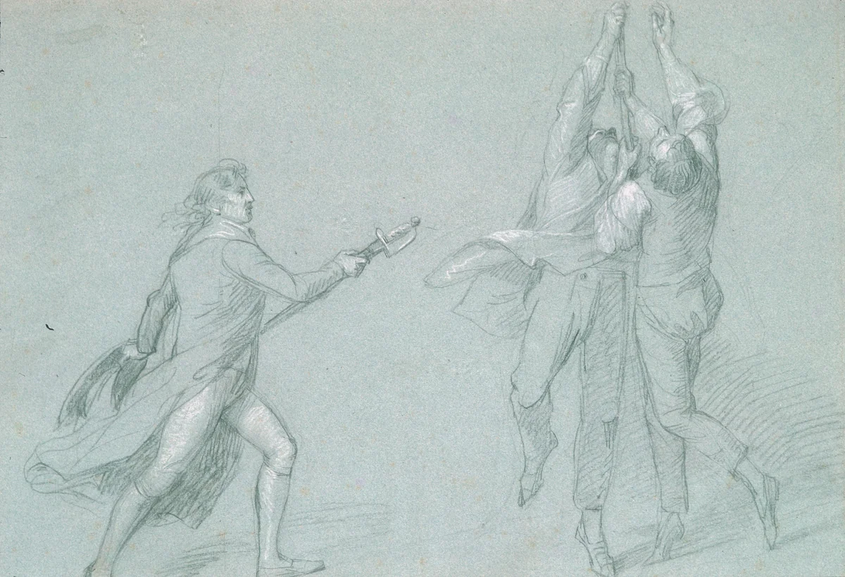 Study for "The Surrender of the Dutch Admiral De Winter to Admiral Duncan, October 11, 1797": Admiral De Winter Raising the Colors by John Singleton Copley, artwork, 1798