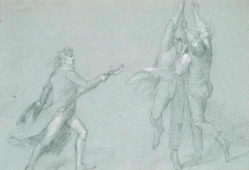 Study for "The Surrender of the Dutch Admiral De Winter to Admiral Duncan, October 11, 1797": Admiral De Winter Raising the Colors by John Singleton Copley, artwork, 1798