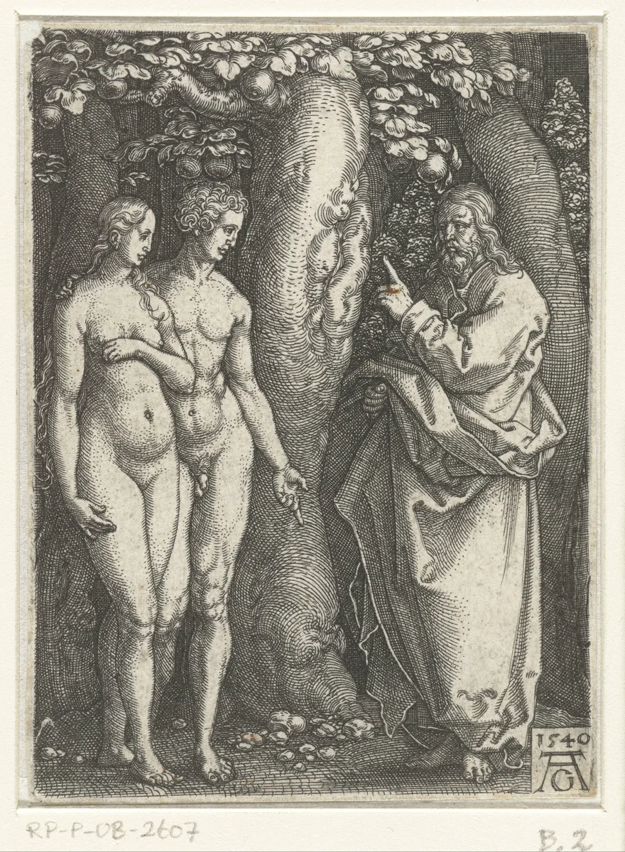 God waarschuwt Adam en Eva by Unknown, print, 1540