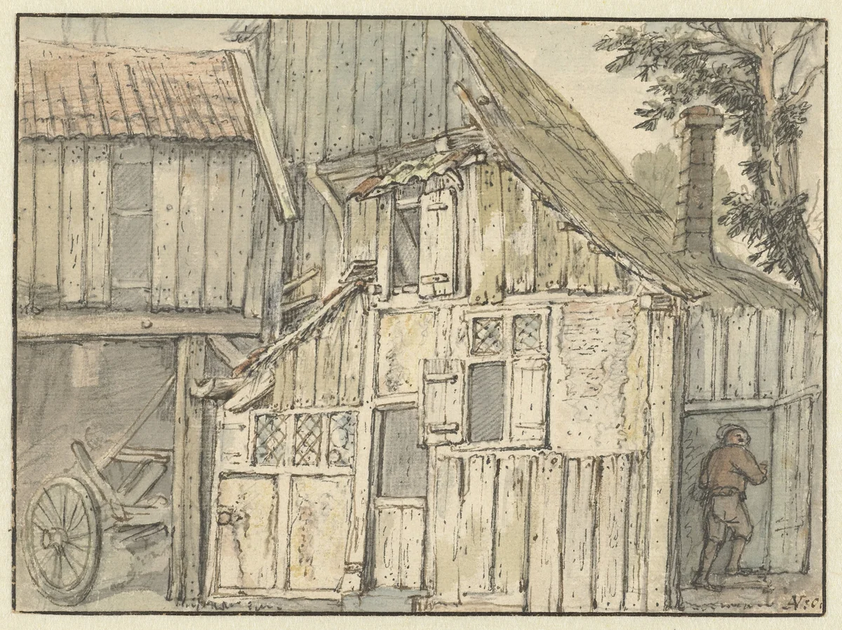 Gevel van een boerderij by Isaac van Ostade, drawing, 1631-1649