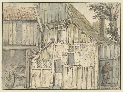 Gevel van een boerderij by Isaac van Ostade, drawing, 1631-1649