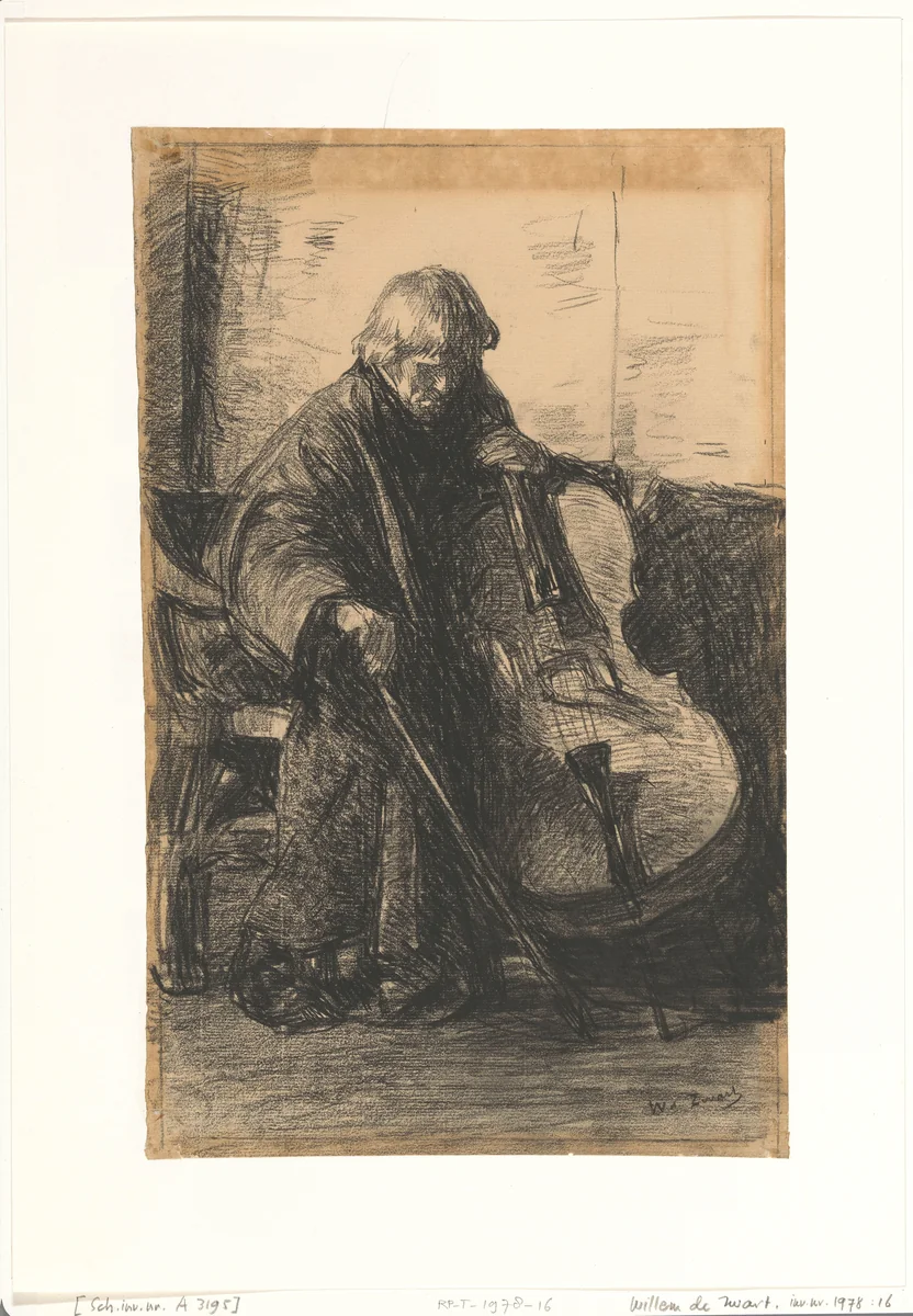 Cellist by Willem de Zwart, drawing, 1872-1931