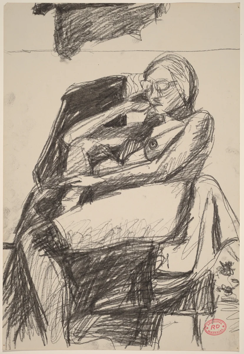 Untitled [seated nude woman wearing glasses] by Richard Diebenkorn, drawing, 1955-1967