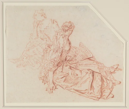 Two Seated Ladies by Nicolas Lancret, drawing, 1690-1743