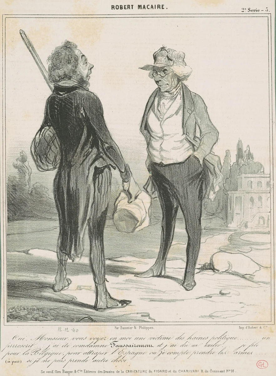 Oui, monsieur, vous voyez en moi une victime by Honoré Daumier, print, 1842
