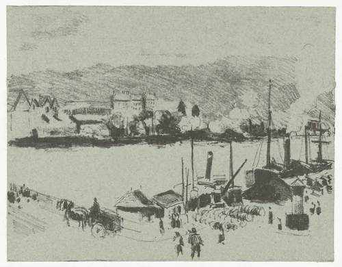 Gezicht op de kade van de Seine in Rouen by Camille Pissarro, print, 1896