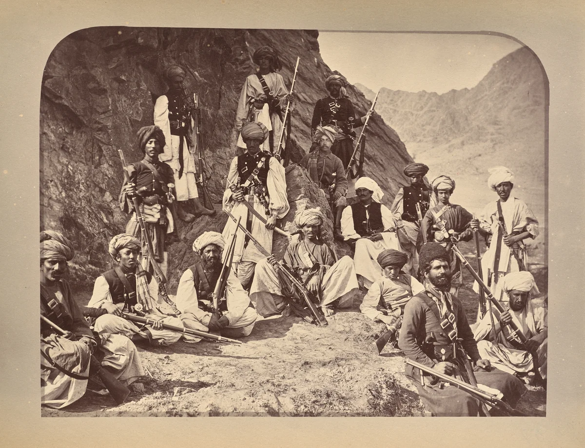 The Khan of Lalpura and Officers by John Burke, photograph, 1878-1880