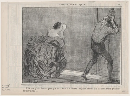 V'la une p'tite femme qu'est pas paresseuse..., from "Croquis Dramatiques" by Honoré Daumier, print, 1857