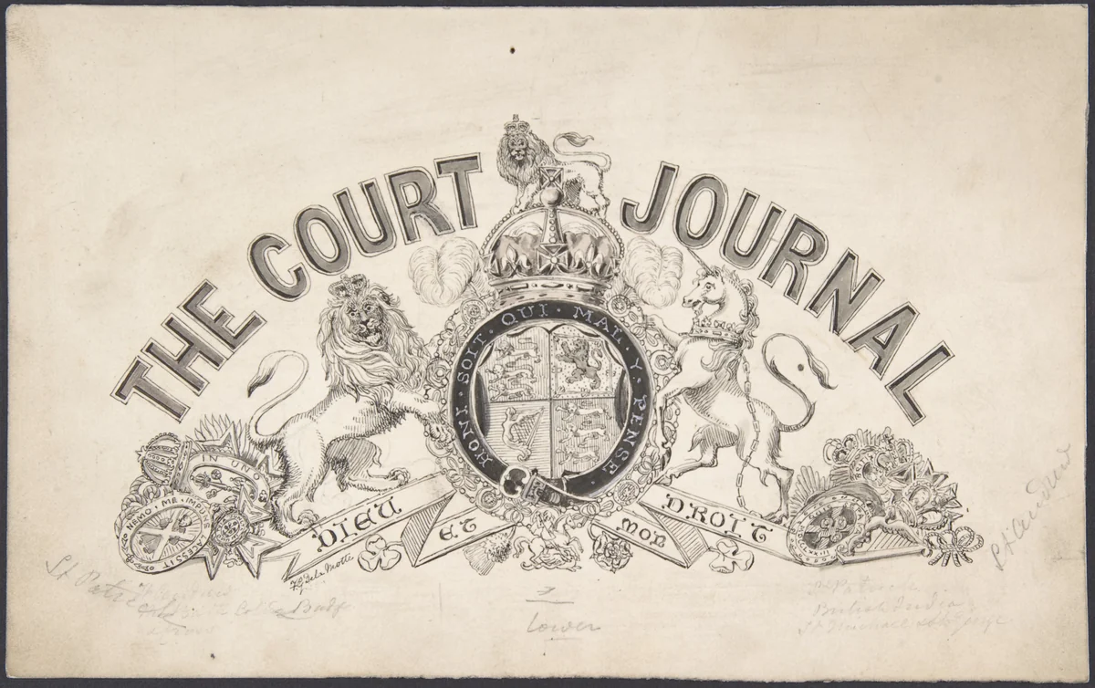 Title page design for "The Court Journal" by Freeman Gage Delamotte, drawing, 1830-1862