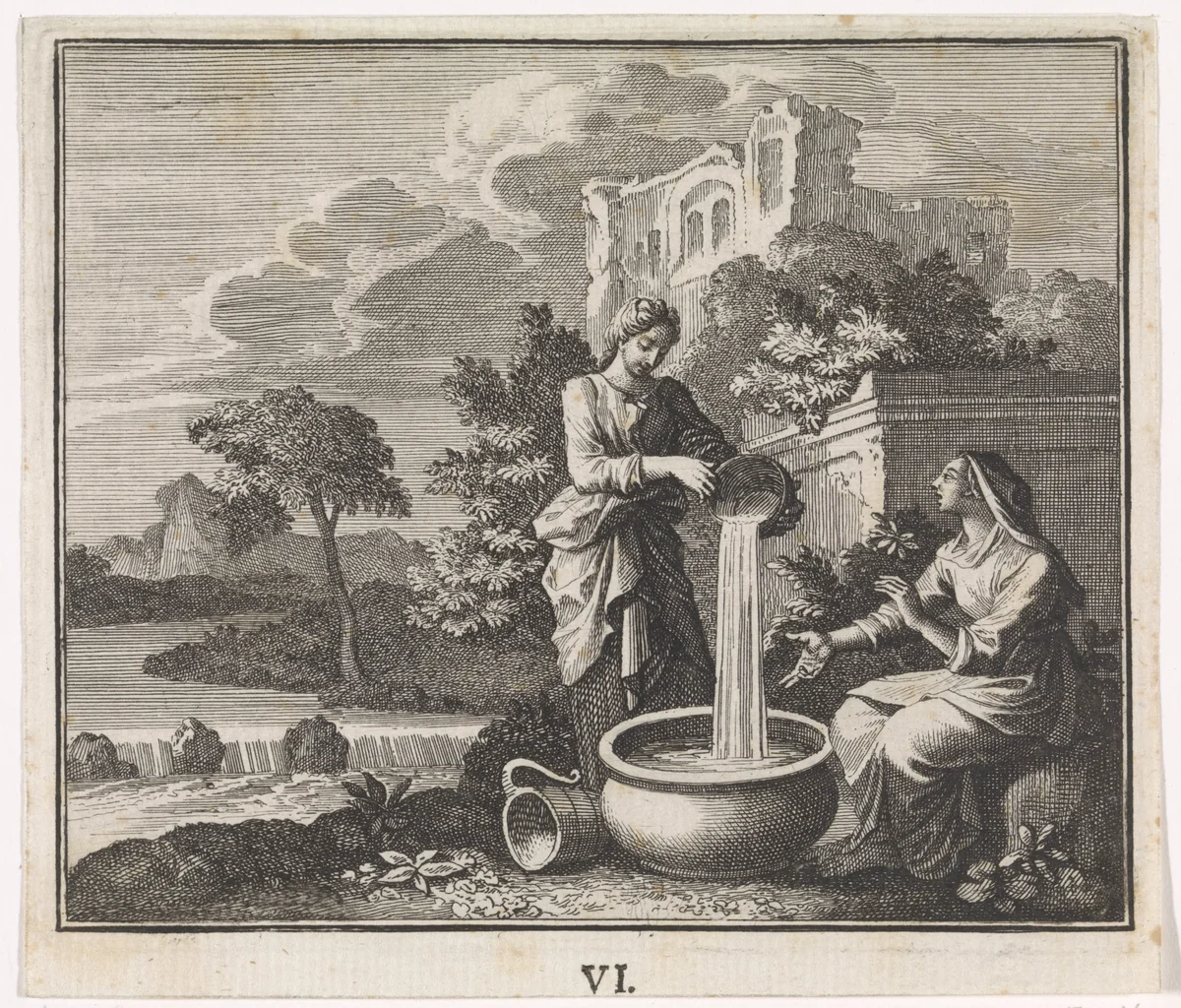 Embleem: water by Caspar Luyken, print, 1695-1705