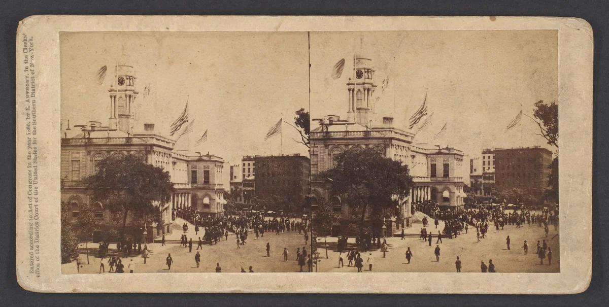 The Populace Begin to Gather in Front of the City Hall to Witness the Arrival of the Embassy on Their Visit to the Governor and Mayor by Edward Anthony, photograph, 1860