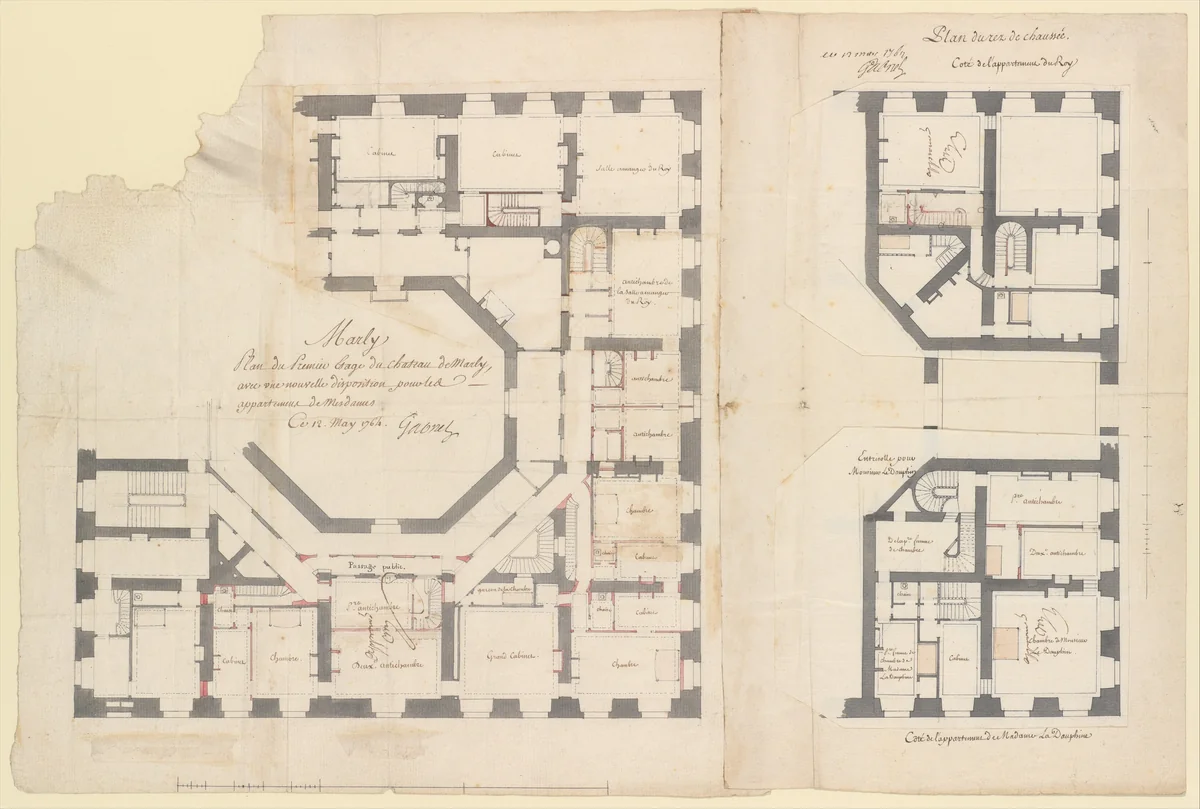 Plans of the Ground and First Floors of the Chateau of Marly by Ange Jacques Gabriel, drawing, 1764