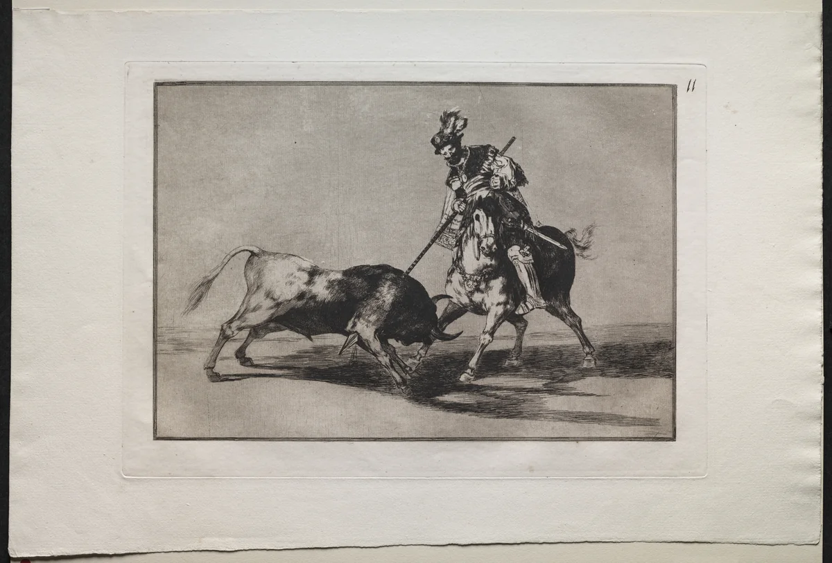 Bullfights: El Cid Campeador Spearing Another Bull by Francisco de Goya, print, 1816-1876