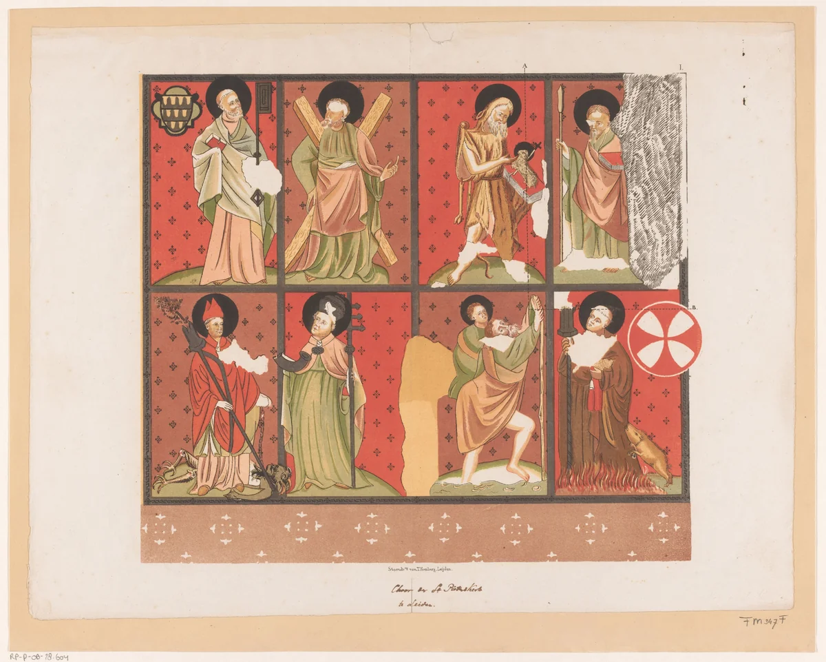 Schilderingen uit het koor van de Pieterskerk in Leiden by Tiemen Hooiberg, print, 1844-1846