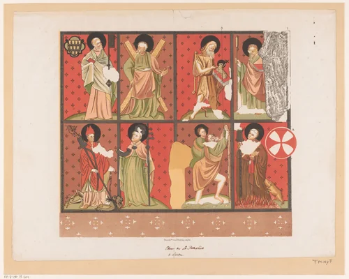 Schilderingen uit het koor van de Pieterskerk in Leiden by Tiemen Hooiberg, print, 1844-1846