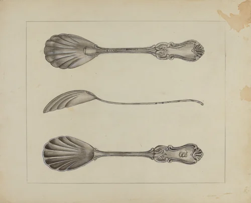 Two Silver Sugar Spoons by Anthony Zuccarello, index of american design, 1936