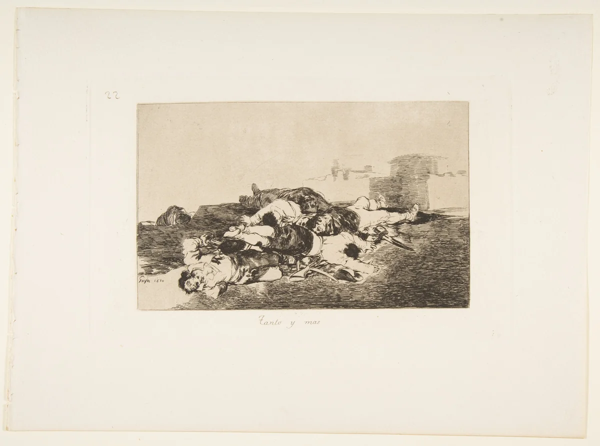 Plate 22 from "The Disasters of War" (Los Desastres de la Guerra): 'Even worse' (Tanto y mas) by Goya, print, 1810