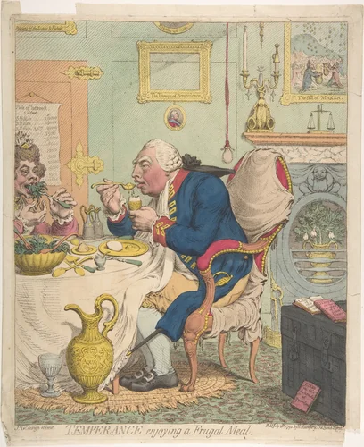 Temperance Enjoying a Frugal Meal by James Gillray, print, 1792