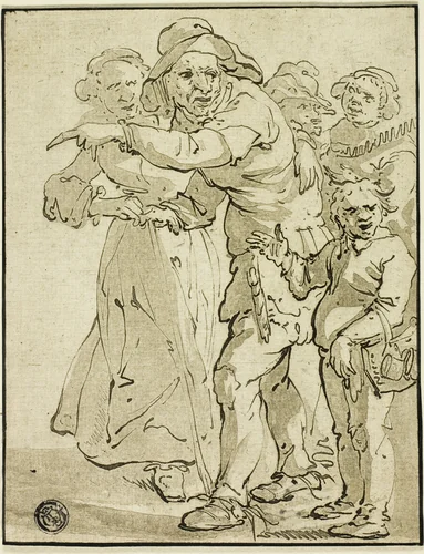 Old Man Pointing Left, plate 8 from Dessins des meilleurs Peintres d'Italie, d'Allemagne et des Pay-Bas Tirés de divers célebres Cabinets by Maria Catharina Prestel, drawing, 1780