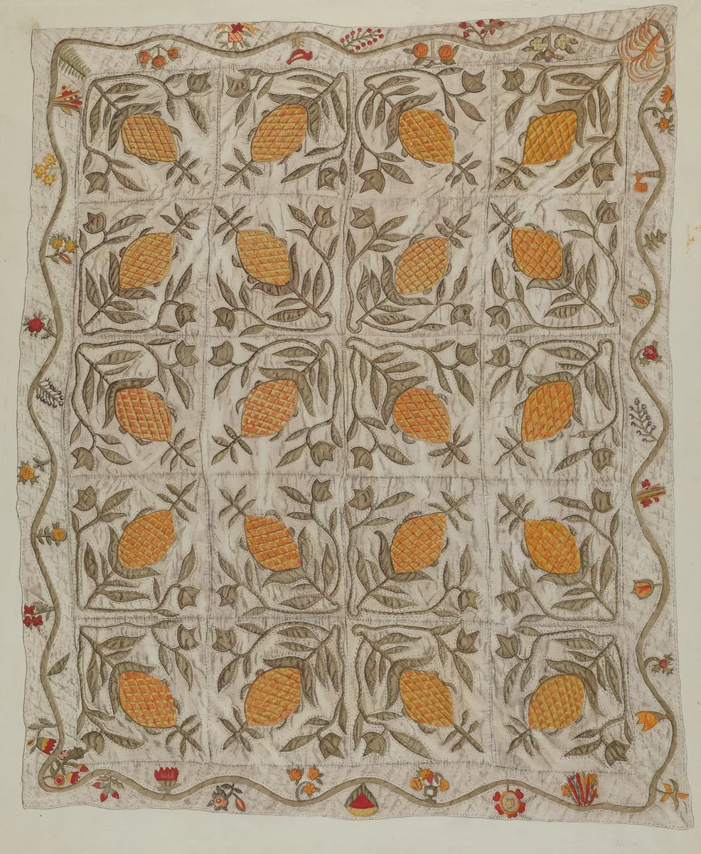 Pineapple Quilt by Mildred E. Bent, index of american design, 1935-1942
