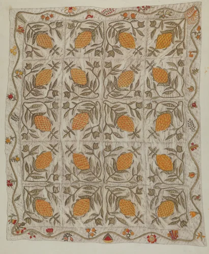 Pineapple Quilt by Mildred E. Bent, index of american design, 1935-1942