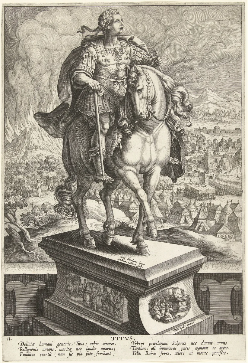 Keizer Titus te paard by Unknown, print, 1587-1589