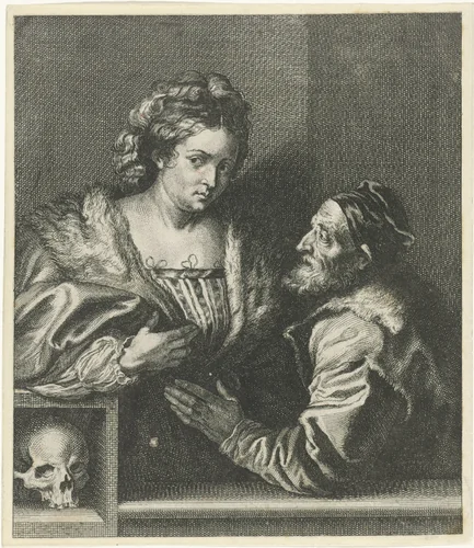 Titiaan en zijn maîtresse by Andries Pauli, print, 1610-1639