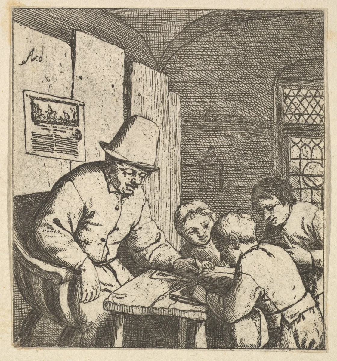 The Schoolmaster by Adriaen van Ostade, print, 1610-1685