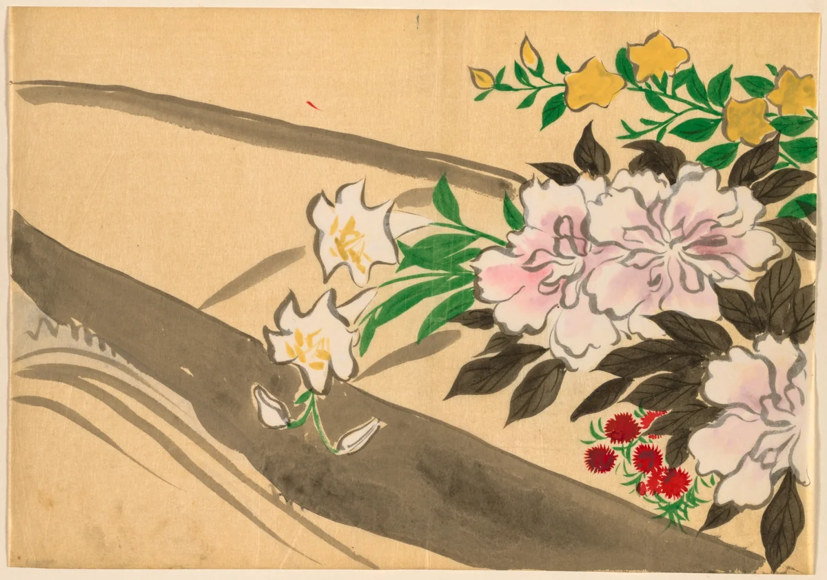 Flowers of a Hundred Worlds (Momoyogusa): Flower boat (Hanabune) by Kamisaka Sekka, drawing, 1909