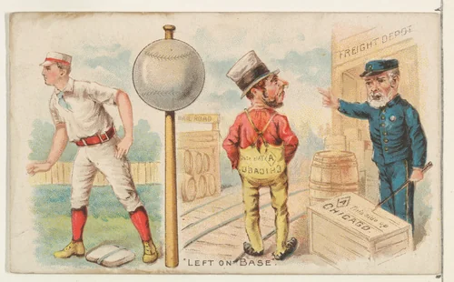 Left on Base, from the Talk of the Diamond set (N135) issued by Duke Sons & Co., a branch of the American Tobacco Company by W. Duke, Sons & Co., print, 1888