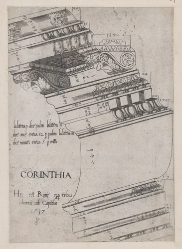 Entablature from the Temple of Vespasian, Rome, from "Speculum Romanae Magnificentiae" by Master PS, print, 1537