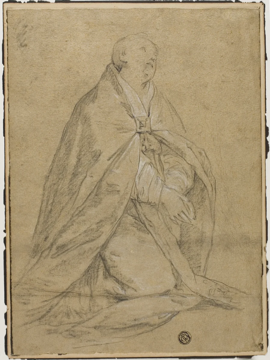 Kneeling Ecclesiastic Saint by Corrado Giaquinto, drawing, 1713-1765