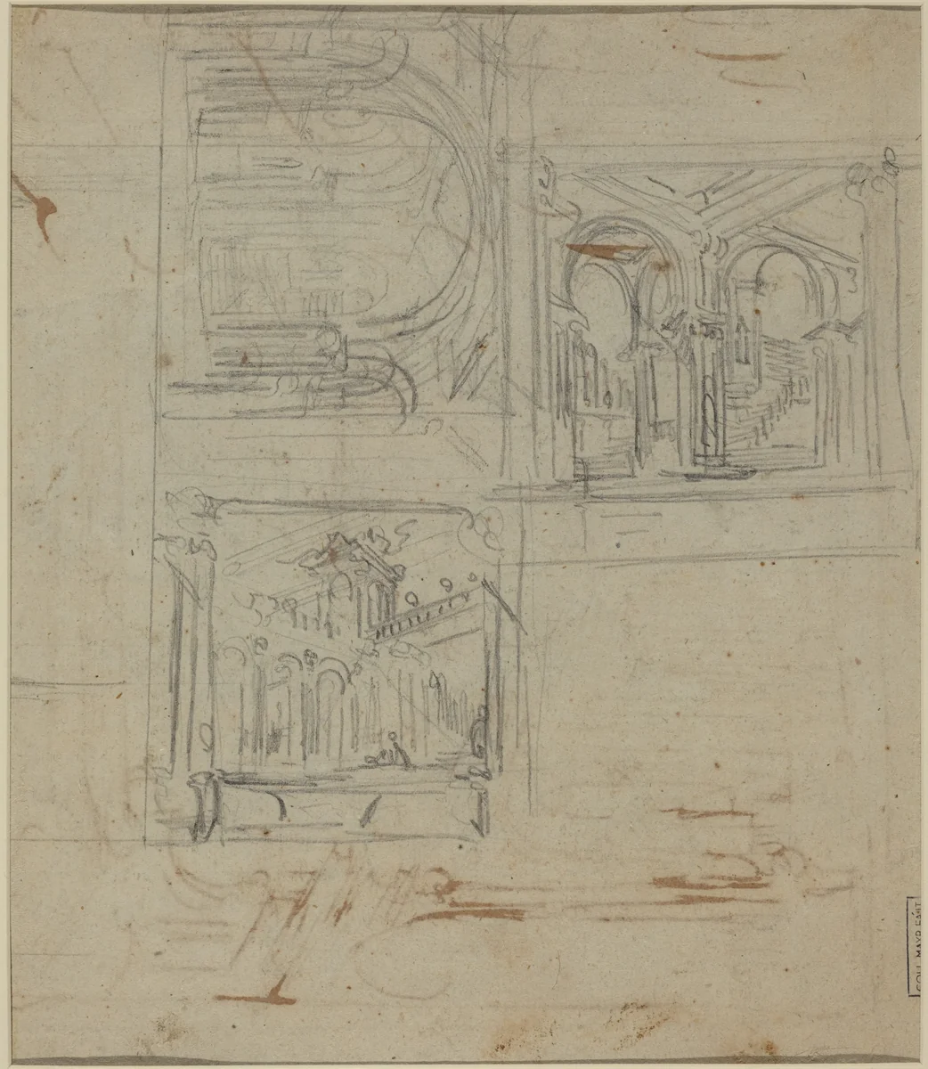 Fantastic Architectural Studies by Italian 18th Century, drawing, 1700-1799