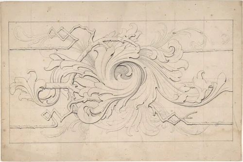 Designs for borders and corners, acanthus by Robert William Hume, drawing, 1830-1904