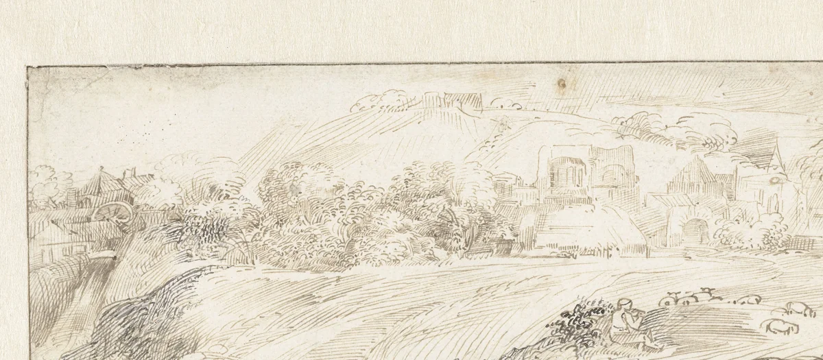 Italiaans landschap met herder by Pieter de With, drawing, 1650-1700