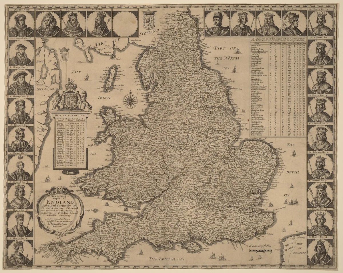 A New and Exact Mappe of England by Wenceslaus Hollar, print, 1644
