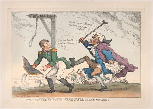 The Affectionate Farewell, or Kick for Kick by Thomas Rowlandson, print, 1814