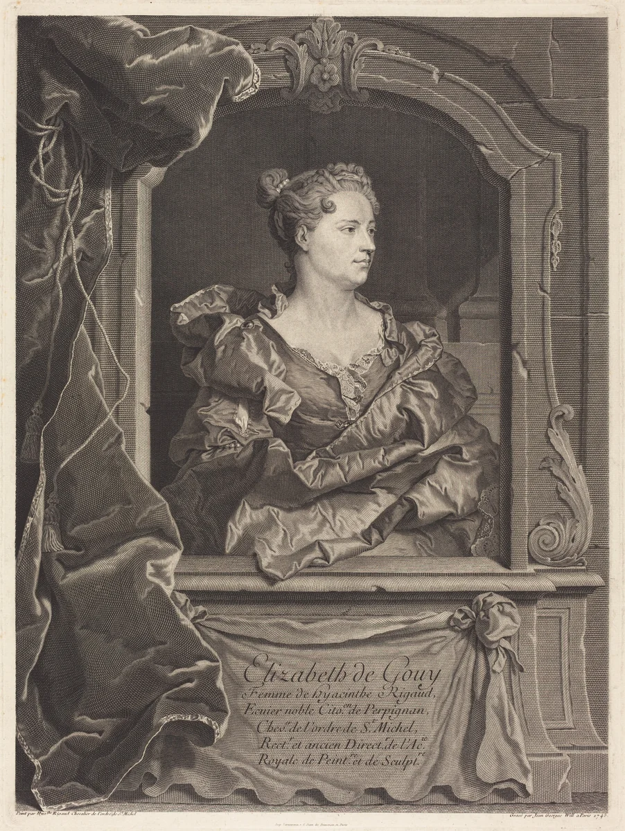 Elizabeth de Gouy, femme de Hyacinthe Rigaud by Johann Georg Wille; Hyacinthe Rigaud, print, 1743