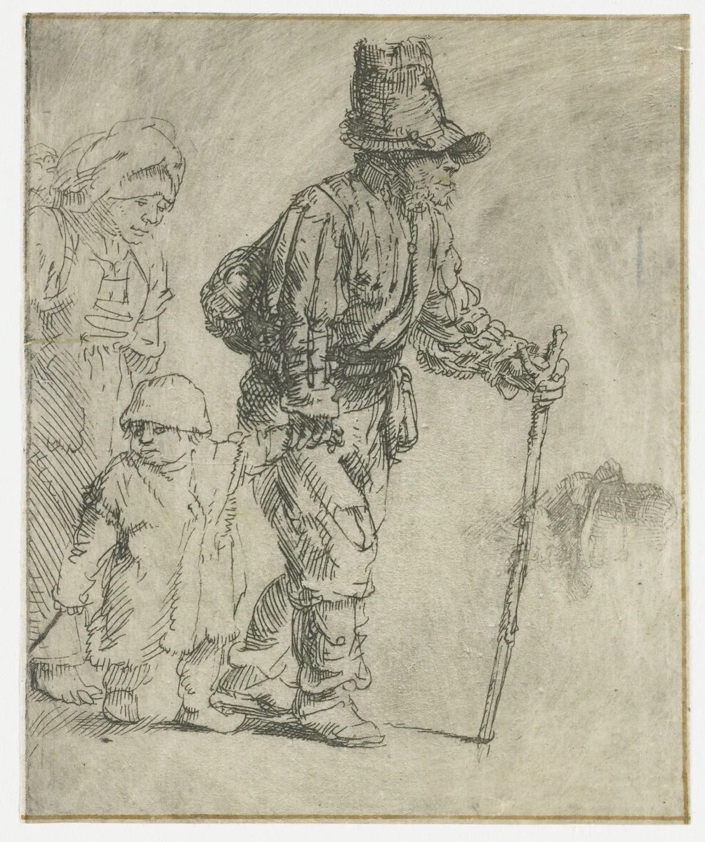 Peasant family on the tramp by Rembrandt van Rijn, print, 1652
